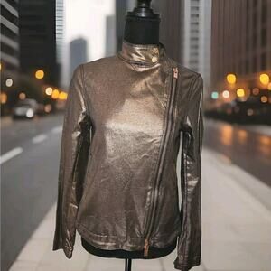NWT! 7 Seven For All Mankind Copper Gold Metallic Biker Jacket Size XS